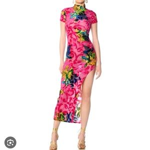 PRIYANKA PAISLEY BURNOUT MIDI DRESS in BLUE